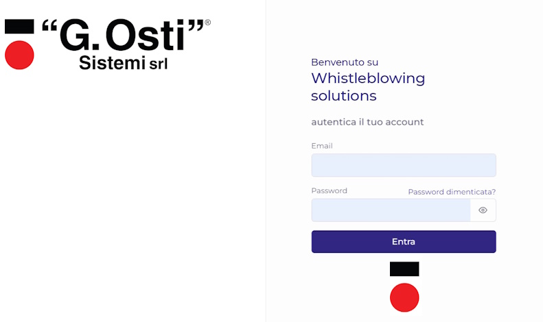  OSTI-WB Solution login alla piattaforma di Whistleblowing